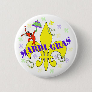 Crawfish Fleur de Lys Mardi Gras Ronde Button 5,7 Cm