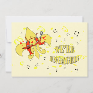 Crawfish Gold Fleur de Lis Engagement Party Kaart