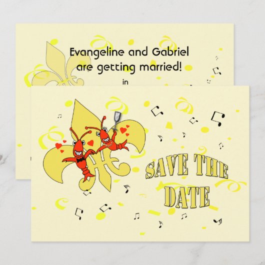 Crawfish Gold Fleur de Lis Save the Date Cards (Voorkant / Achterkant)