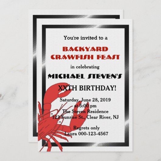 Crawfish/Lobster Boil Birthday Party Invite Kaart (Voorkant / Achterkant)