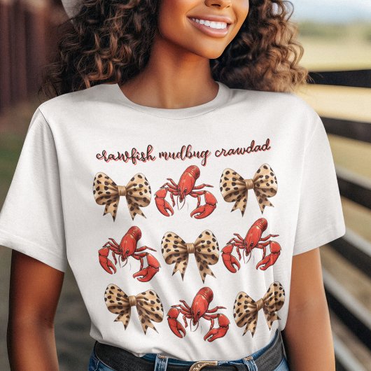Crawfish Mudbug Crawdad met Leopard Bow Coquette T-shirt