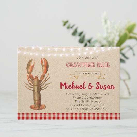 Crawfish party-uitnodiging kaart (Staand voorkant)