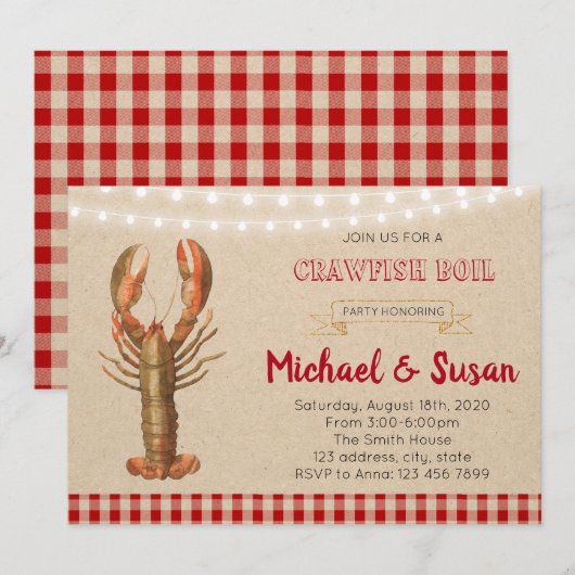 Crawfish party-uitnodiging kaart (Voorkant / Achterkant)