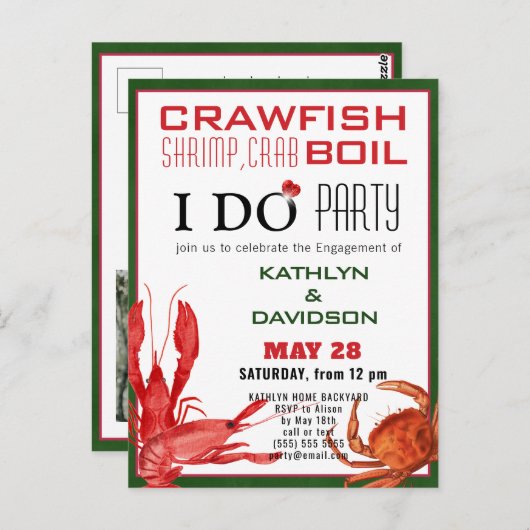 Crawfish Seafood Boil Verloving Fotouitnodiging Briefkaart (Voorkant / Achterkant)