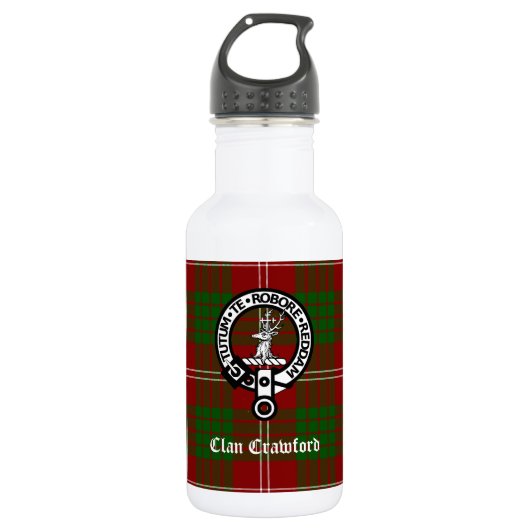Crawford Clan Crest Tartan Waterfles (Voorkant)