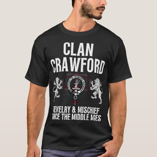 Crawford Clan Scottish Name Coat of Arms Tartan Fa T-shirt (Voorkant)
