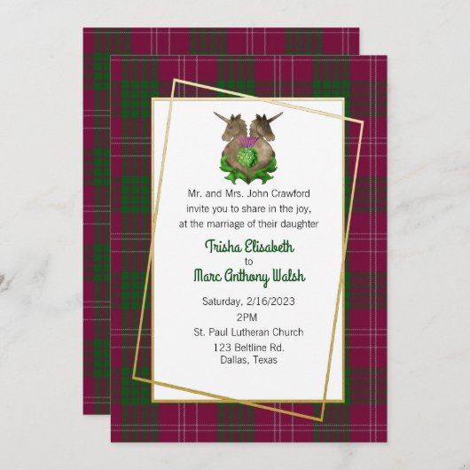 Crawford Clan Scottish Symbols Wedding Invitation Kaart (Voorkant / Achterkant)