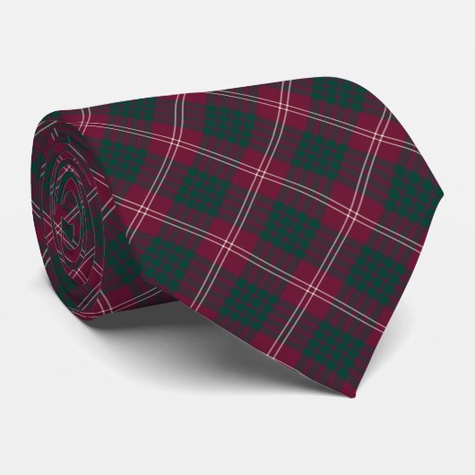Crawford Clan Tartan Donkerrood en Groen Plaid Stropdas (Opgerold)