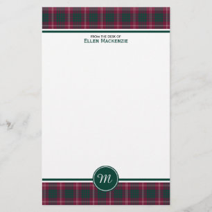 Crawford Clan Tartan Maroon Plaid Monogram Briefpapier