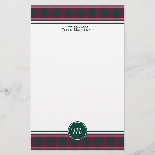 Crawford Clan Tartan Maroon Plaid Monogram Briefpapier (Voorkant)
