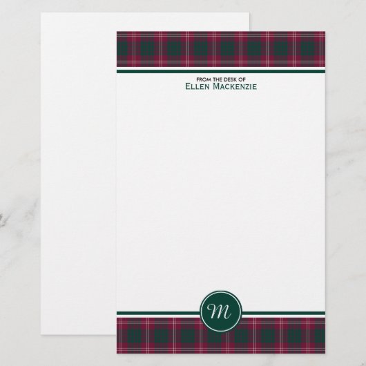Crawford Clan Tartan Maroon Plaid Monogram Briefpapier (Voorkant / Achterkant)