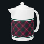 Crawford Clan Tartan Maroon Plaid Theepot<br><div class="desc">Theepot met het Crawford familie clantartan patroon. Traditionele  Schotse plaid uit 1842 in kastanjebruin,  groen en wit. Kies uit twee maten. Bijpassende theekopjes en mokken beschikbaar.</div>