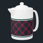 Crawford Clan Tartan Maroon Plaid Theepot<br><div class="desc">Theepot met het Crawford familie clantartan patroon. Traditionele  Schotse plaid uit 1842 in kastanjebruin,  groen en wit. Kies uit twee maten. Bijpassende theekopjes en mokken beschikbaar.</div>