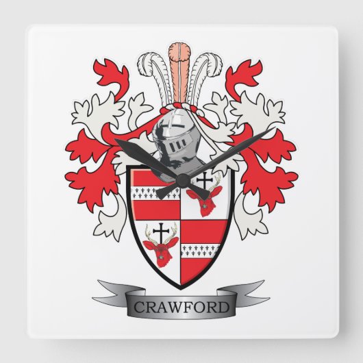 Crawford Family Crest Coat of Arms Vierkante Klok (Voorkant)