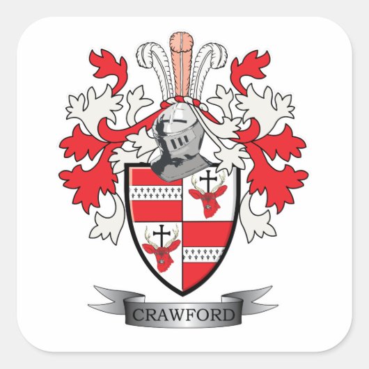 Crawford Family Crest Coat of Arms Vierkante Sticker (Voorkant)