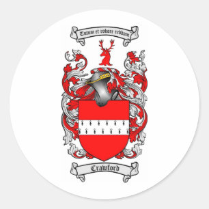 CRAWFORD FAMILY CREST - CRAWFORD WAPEN RONDE STICKER