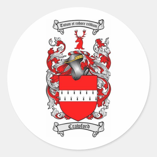 CRAWFORD FAMILY CREST - CRAWFORD WAPEN RONDE STICKER (Voorkant)
