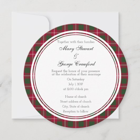 Crawford Scottish Wedding Round Invitation Kaart (Voorkant)