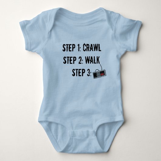 "Crawl Walk Game" Blue Baby Crawler Romper (Voorkant)