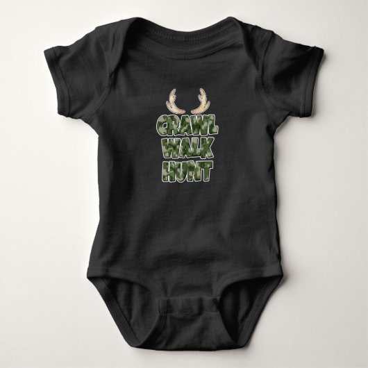 Crawl Walk Hunt Grappig baby boy shirt met gewei (Voorkant)