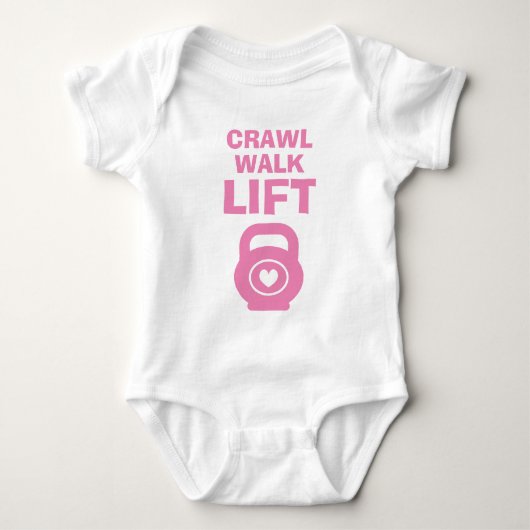 CRAWL WALK LIFT schattig roze kettlebell baby body Romper (Voorkant)