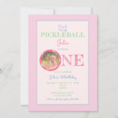 Crawl Walk Pickleball Theme Pink Mint 1e verjaarda Kaart (Voorkant)