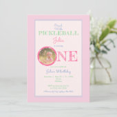 Crawl Walk Pickleball Theme Pink Mint 1e verjaarda Kaart (Staand voorkant)