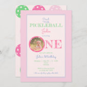 Crawl Walk Pickleball Theme Pink Mint 1e verjaarda Kaart (Voorkant / Achterkant)