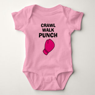 Crawl Walk Stomp roze boks handschoen baby romper