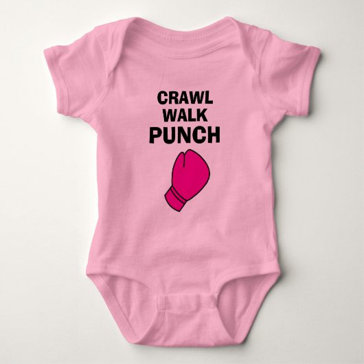 Crawl Walk Stomp roze boks handschoen baby romper (Voorkant)