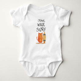 Crawl Walk Surven Waterverf Surfer Cat Funny & Sch Romper