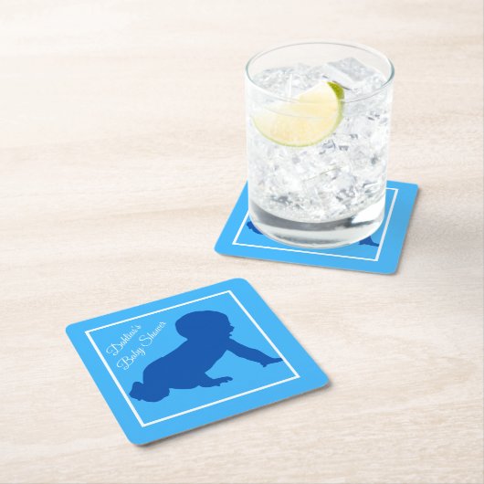 Crawling baby Blauw Baby shower Kartonnen Onderzetters (Insitu)