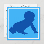 Crawling baby Blauw Baby shower Uitnodiging (Voorkant / Achterkant)