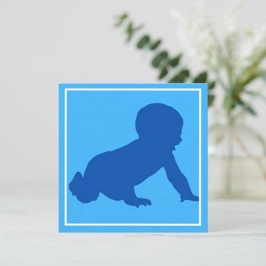 Crawling baby Blauw Baby shower Uitnodiging (Staand voorkant)