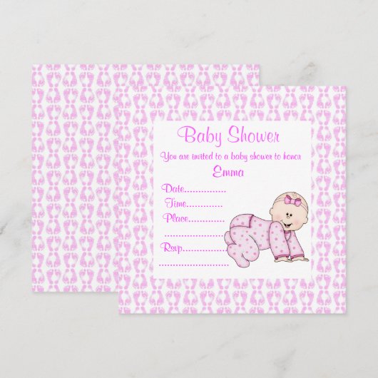 CRAWLING BABY INVITATION PINK KAART (Voorkant / Achterkant)