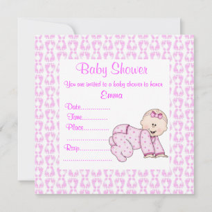 CRAWLING BABY INVITATION PINK KAART