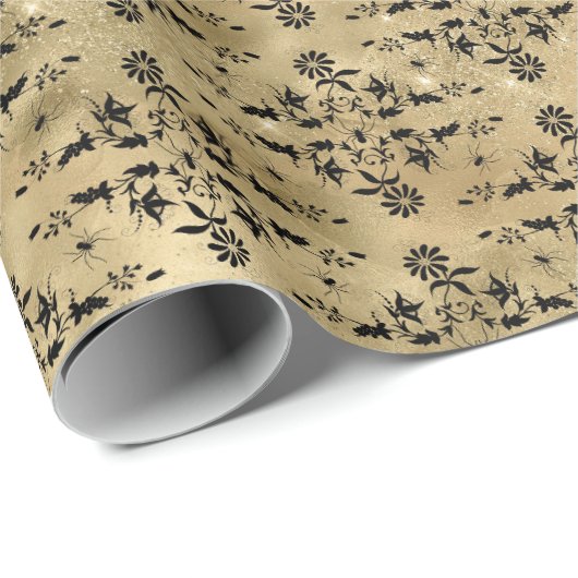 Crawly Spider Floral Halloween Patroon Cadeaupapier (Rol Hoek)