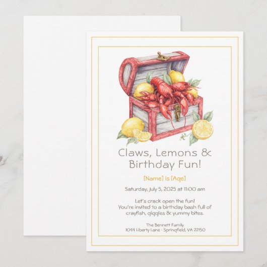 Crayfish & Lemon Treasure Chest Birthday Kaart (Voorkant / Achterkant)