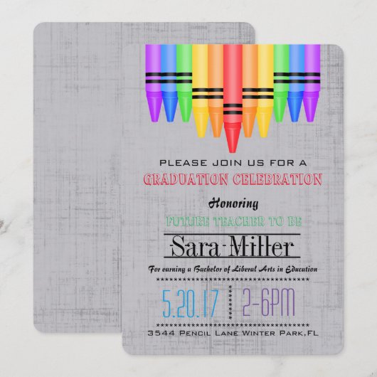 Crayola Rainbow Teacher Afstuderen Uitnodiging (Voorkant / Achterkant)