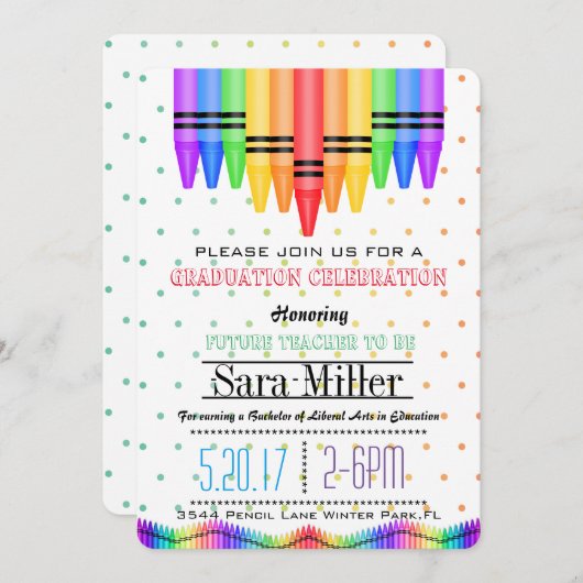 Crayola Rainbow Teacher Afstuderen Uitnodiging (Voorkant / Achterkant)