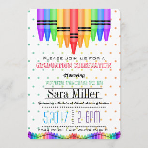 Crayola Rainbow Teacher Afstuderen Uitnodiging
