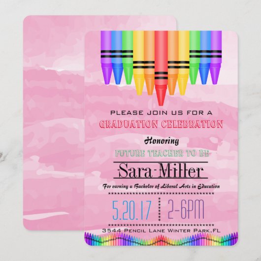 Crayola Rainbow Teacher Afstuderen Uitnodiging (Voorkant / Achterkant)