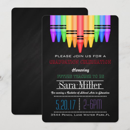 Crayola Rainbow Teacher Afstuderen Uitnodiging (Voorkant / Achterkant)
