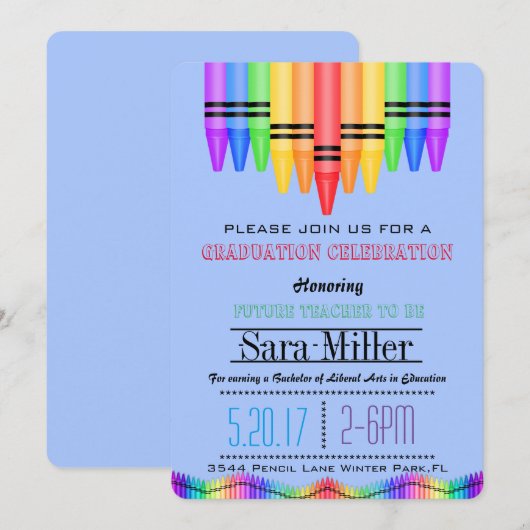 Crayola Rainbow Teacher Afstuderen Uitnodiging (Voorkant / Achterkant)