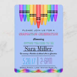 Crayola Rainbow Teacher Afstuderen Uitnodiging