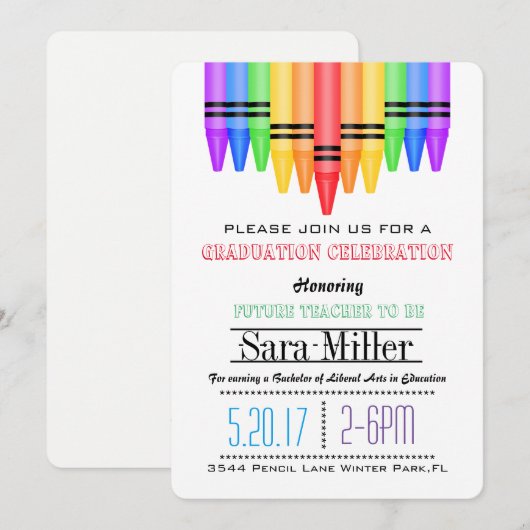 Crayola Rainbow Teacher Afstuderen Uitnodiging (Voorkant / Achterkant)