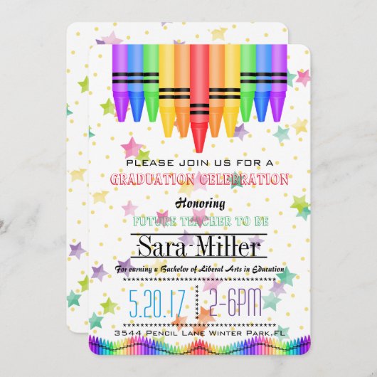 Crayola Rainbow Teacher Afstuderen Uitnodiging (Voorkant / Achterkant)