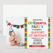 Crayon 1st Birthday Party Uitnodigingsfotokaart Kaart (Voorkant / Achterkant)