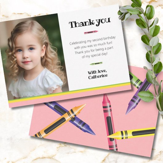 Crayon 2de verjaardag Roze Foto Bedankkaart
