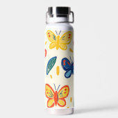 Crayon and Butterfly Flowers Waterfles (Achterkant)